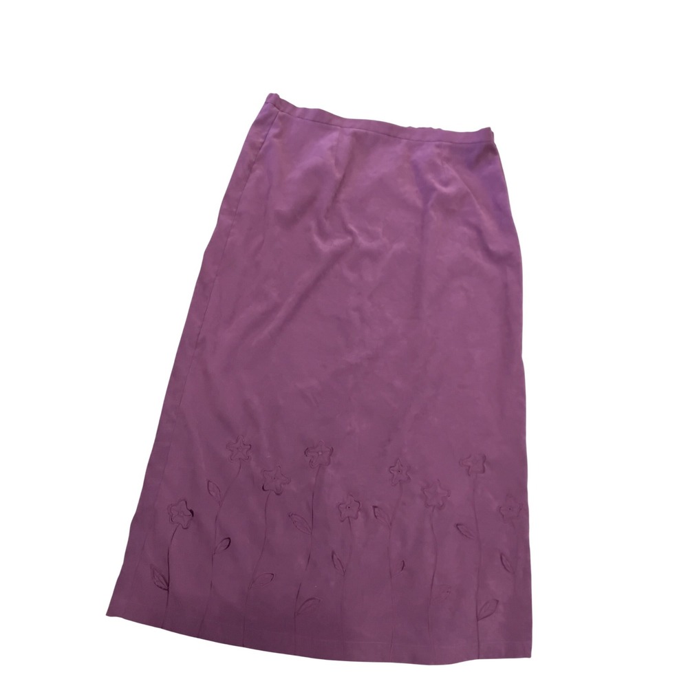 Country Wear Casuals Purple Faux Suede Floral Embroidered Maxi Skirt XL